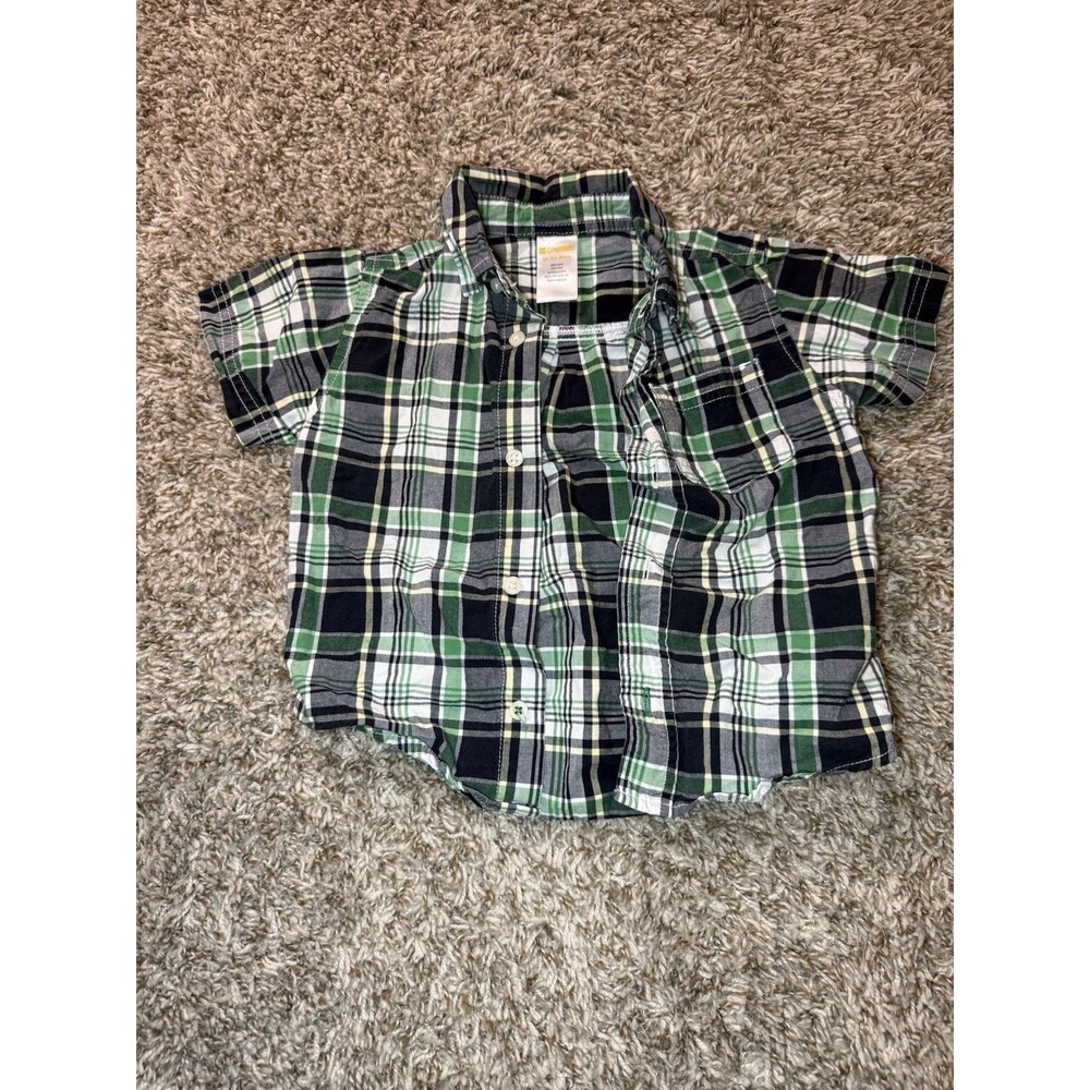 Gymboree Boys Green Plaid Button Down Short Sleeve Shirt Top Size 18-24M